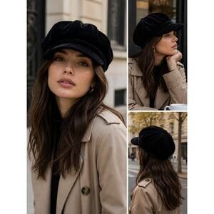 Betmar Black Velvet Newsboy Cap L Women’s Baker Boy Hat Classic Cabbie Style